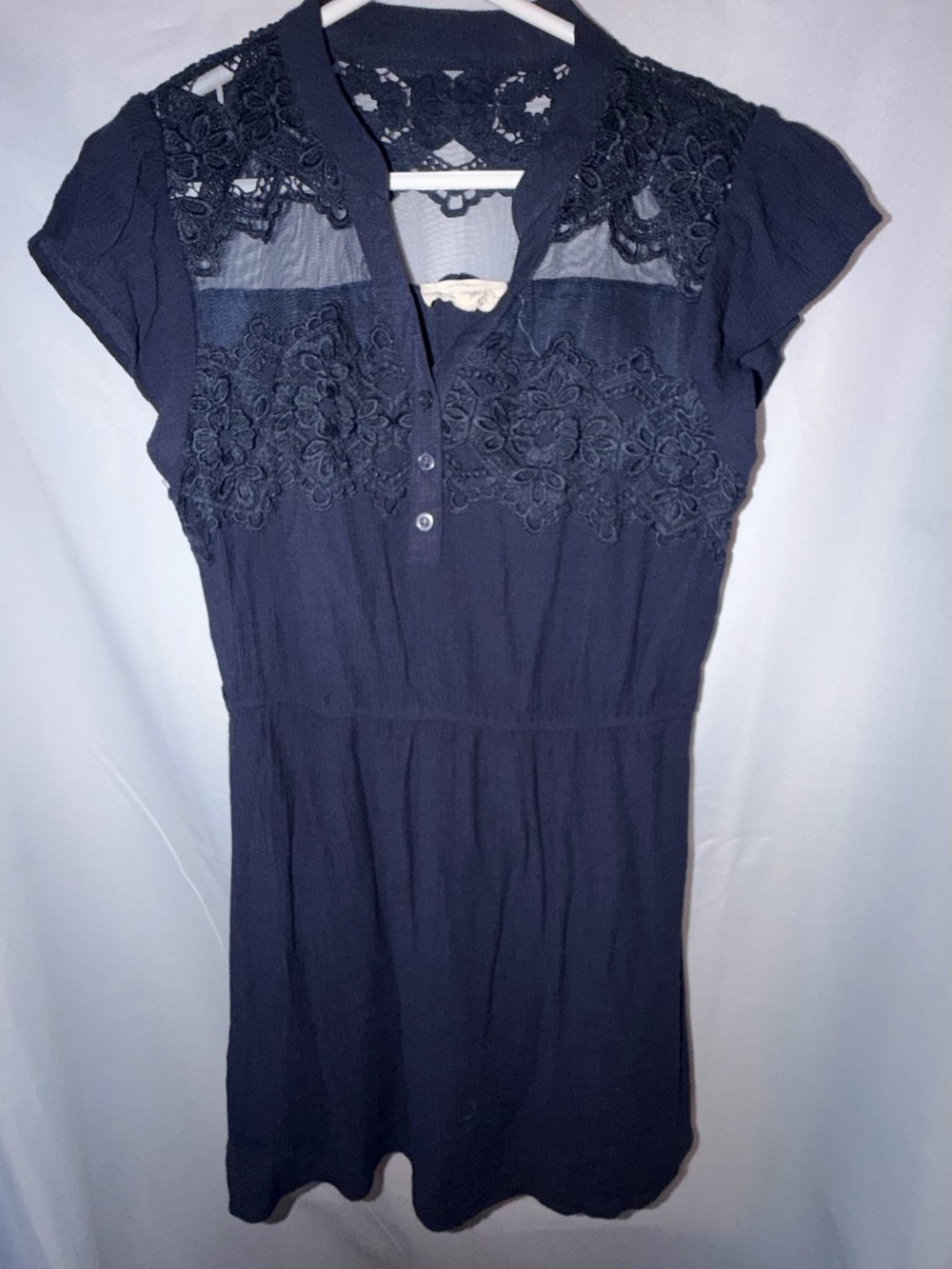 Sweet Wanderer Navy Lace Yoke Mini Dress
